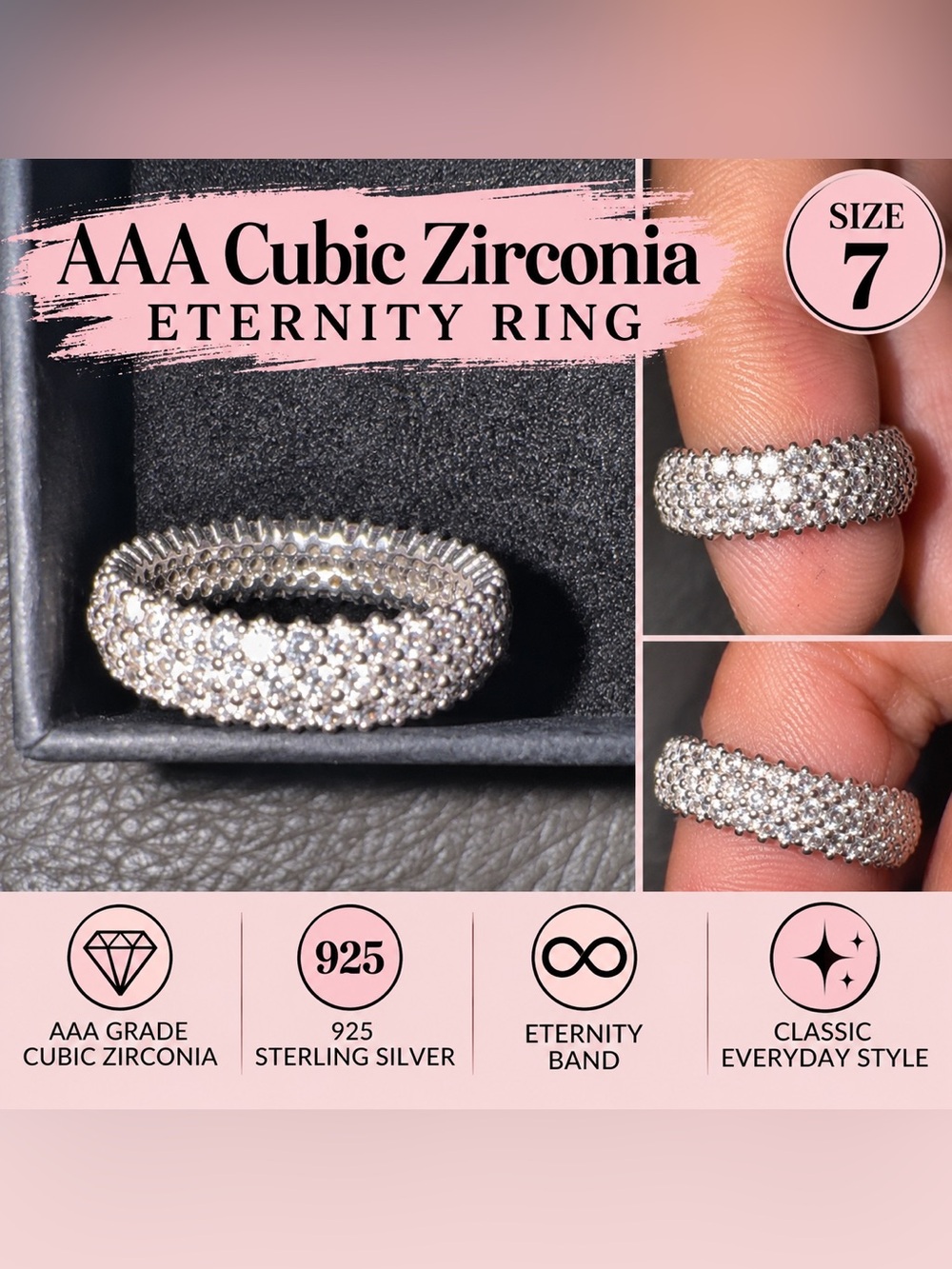 Triple A CZ Pavé Dome Ring - 925 Silver Size 7!